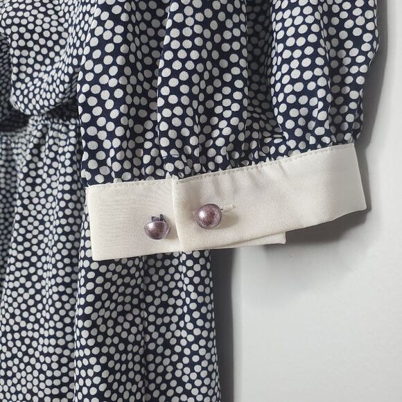 Liz Robert's 14 Vintage Long Sleeve Dress Blue Navy Polka Dot Print - Picture 7 of 15